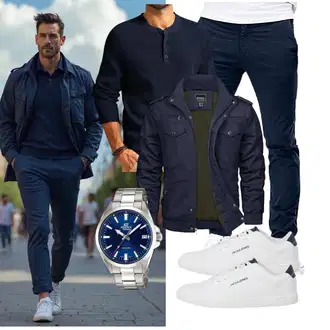 Date Winter Outfit mit Dunkelblau/Blau Herbstjacke/Winterjacke/Cargojacke/Uniformjacke/Militärjacke TACVASEN "Freizeit Outfit"Look: 18 Geburtstag, Schule, Wasen, Date, Pop Konzert, Geburtstag