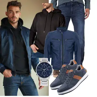 Outfit mit Schwarz/Dunkelgrau KapuzenPullover/Sport Sweatshirt/Hoodie/Ausgefallener Hoodie/Sport Hoodie/Unisex Hoodie/KapuzenPullover torland "Freizeit Outfit"