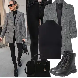 Outfit sa Crna Čizmica Gležnjača na Vezanje/Borbena Čizma/Klasična čizmica About You "Proljetni Outfit"