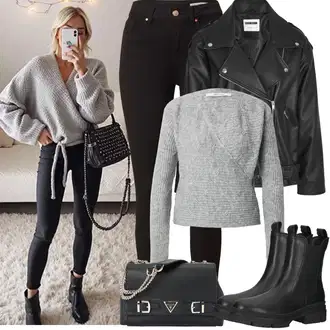 S zakovicama Outfit sa Crna Chelsea Gležnjača/Kožna Jakna Tamaris "Proljetni Outfit"Look: Trekking, Jahanje, Skating, S zakovicama
