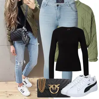 Outfity z džínu Zima s Černá Roláková Košile VERO MODA "Jarní Outfit"