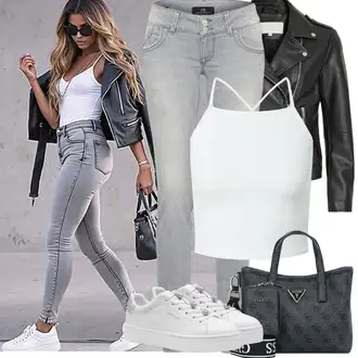 Ležerno Outfit sa Siva/Svjetlosiva Skinny Hlače/Traper Tajice/Jeggings LTB "Proljetni Outfit"Look: Rap, Sveučilišna, cool, Ležerno, Pametno ležerno, Prekrasan, Mom, Transparentan, Francuske
