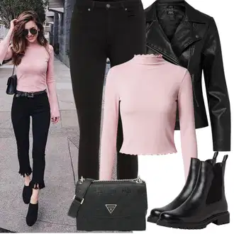 Outfit s Černá Chelsea Boty/Kotníková Bota Kožená bunda Tamaris "Jarní Outfit"