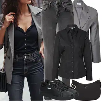 Outfit sa Crna/Ljubičasta Kožna Tenisica/Niska Tenisica/Skate cipela/Tanka Tenisica Puma "Proljetni Outfit"