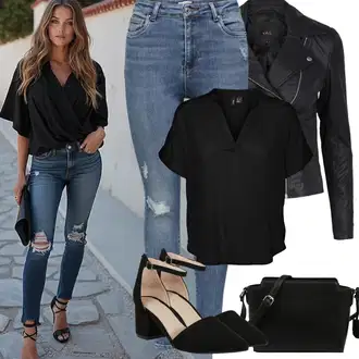 Outfit sa Crna/Bijela/Tamnosiva/Pink Kaput yas "Proljetni Outfit"