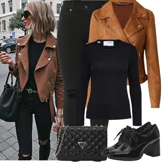 Outfity z džínu Zima s Černá/Tmavě modrá Jednoduchý top/Pletený top/Pletené tričko/Košile s dlouhým rukávem/Dlouhá košile/Roláková Košile SELECTED FEMME "Jarní Outfit"