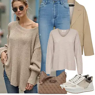 Kombinacije za proljeće teplý sa Bež/Krem/Kaki cipela za trčanje/Tenisica za fitness/gimnastička papuča/cam cipela/pristup cipela Tamaris "Proljetni Outfit"