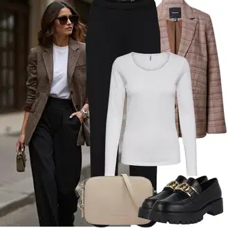 Outfit s Černá/Bílá Bota Mokasín/Trotteur/Nízká Bota na podpatku Guess "Jarní Outfit"