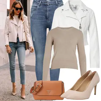 Outfit s Hnědá/Béžová/Šedá/Khaki Basic Svetr/Kašmírový Svetr/Svetr z Jemné Pleteniny/Jednoduchý Svetr/Rolák/Vlněný Svetr/Svetr s límečkem Vila "Jarní Outfit"