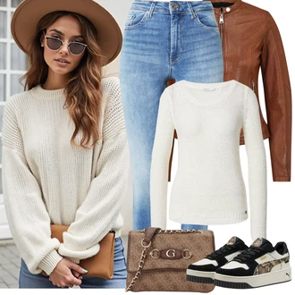 Outfity z džínu Skinny s Světle modrá/Modrá Kožená bunda/Džíny s Rozparkem/Džíny s Dírou/Zimní bunda/Push up Džín/High Waist Džínové Kalhoty/Navlékací džíny/Kotníková Bota/Kožené Boty/Kožená Pánská Bund VERO MODA "Jarní Outfit"