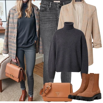 Outfity z džínu Skinny s Šedá/Světle šedá/Tmavě šedá Kožená bunda/Zimní bunda/Zkrácené Džíny/Kožené Boty/Džíny s Rozparkem/Push up Džín/Kotníková Bota/Džíny s Nízkým Sedem/Dámské Džíny s Délkou 7/8/Slim Fit Džíny VERO MODA "Jarní Outfit"