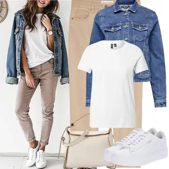 Outfit s Béžová/Hnědá/Khaki Twillová Kalhoty/Bavlněná Kalhoty/Boyfriend Kalhoty/Ležérní Kalhoty/Kalhoty s 5 kapsami/Rovná Kalhoty Marc O'Polo "Jarní Outfit"