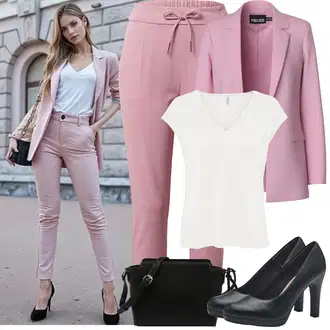 Vysoké Podpatky Outfit s Černá/Tmavě modrá/Světle modrá/Bílá Business Bota/Pohodlná lodička/Lodička na Platformě/Lodička s vysokým nártem Tamaris "Jarní Outfit"