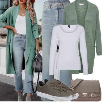 Italský Outfit s Šedá/Khaki/Béžová/Tmavě zelená/Hnědá Teniska Kožené Tenisky/Úzká Teniska/Nízká Teniska Garment Project "Jarní Outfit"Look: Ležérní, Cool, Italský, Lak, Moderní, Krásný, Skater, Chytrý příležitostný, Sportovní, Unisex