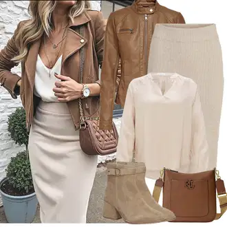 80tá léta Outfit s Khaki/Hnědá/Béžová Kožené Bund Kožená vintage bunda/Bunda s Bočním Zipem/Kožená Bomber Bund/Motorkářská bunda/Motorkářské Bund/Bunda z Umělé Kůže/Kožené Bund Only "Jarní Outfit"Look: Western, Moderní, Mom, Krásný, Venkovní, Univerzitní, Pracovní oděvy, 80tá léta