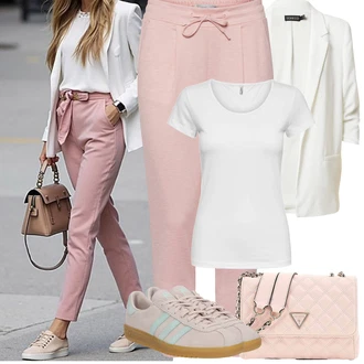 Outfit s Růžová 3/4 Kalhoty/Kalhoty s nášivkou uprostřed/Mušelínové kalhoty/Navlékací Kalhoty/Mrkvová Kalhoty/Jogger Kalhoty Ichi "Jarní Outfit"