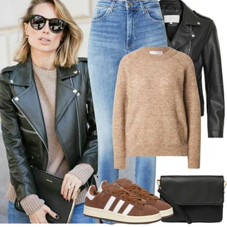 Outfity z džínu Skinny s Světle modrá/Modrá Kožená bunda/Džíny s Rozparkem/Džíny s Dírou/Zimní bunda/Push up Džín/High Waist Džínové Kalhoty/Navlékací džíny/Kotníková Bota/Kožené Boty/Kožená Pánská Bund VERO MODA "Jarní Outfit"