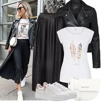 Moderní Outfit s Černá Kožené Bund/Bunda z Umělé Kůže/Motorkářské Bund/Motorkářská bunda SELECTED FEMME "Jarní Outfit"Look: Metal, Moderní, Rock 'n' Roll, Univerzitní