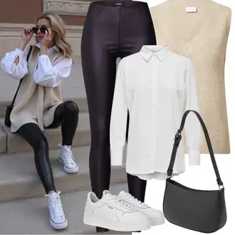 Outfity na podzim Estetika s Bílá/Béžová Teniska na platformě Puma "Jarní Outfit"Look: Estetika, Cool, Extravagantní, Hip Hop, Skater, Techno