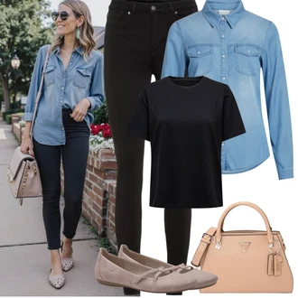 Denim/Traper Outfit sa Svjetloplava/Plava Bluza i Tunika/Bluza Veći Broj Vila "Proljetni Outfit"