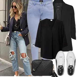 Outfit sa Crna Dugi Sako/Kožna jakna za muškarce/Sako Jakna/Oversize Sako/Sakoi za Bluzu/Sako od smokinga/Boyfriend Sako/Elegantni Sako/Kratki Sako/Kožna jakna za muškarce VERO MODA "Proljetni Outfit"
