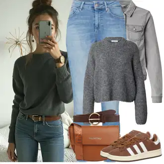 Outfit s Šedá/Tmavě šedá/Světle šedá Basic Svetr/Svetr Carmen/Hrubě pletený svetr/Crop Svetr/Svetr s Výstřihem/Pletený Svetr/Mohair Pullover/Jednoduchý Svetr/Zimní Svetr/Vlněný Svetr Edited "Jarní Outfit"