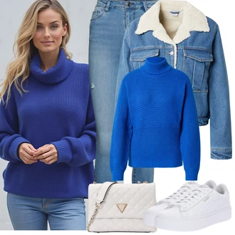 Sophia Outfit s Světle modrá/Modrá Jeggings/Džínové Legíny/Skinny Kalhoty/Kalhoty s dírou VERO MODA "Jarní Outfit"