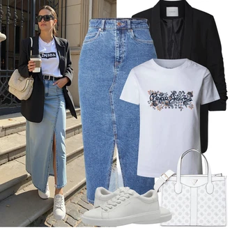 Kombinacije za bucmaste Matični ured sa Crna Nekategorizirano Pieces "Proljetni Outfit"Look: Korporativna zabava, Koncer, Škola, Matični ured