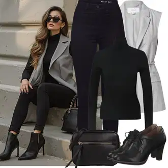 Outfit sa Crna/Tamnoplava Samtaste Tajice/Traper Tajice/Tajice visokog Struka/Jeggings/Pletena Tajica/Podstavljena Tajica/Oblikovana Tajica/Kožna Jakna/Treggings/Tople Tajice Noisy may "Proljetni Outfit"