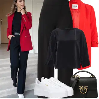Kombinacije za bucmaste sviatočné sa Bijela/Pink/Crna Nekategorizirano Pinko "Proljetni Outfit"Look: cool, sviatočné, Elegantan, Ured, Chic, Šik