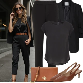 Kombinacije za bucmaste Matični ured sa Crna Nekategorizirano Pieces "Proljetni Outfit"Look: Korporativna zabava, Koncer, Škola, Matični ured