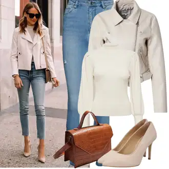 Outfit s Khaki/Bílá/Krémová/Béžová Sveter Basic Svetr/Svetr Carmen/Kašmírový Svetr/Svetr z Jemné Pleteniny/Jednoduchý Svetr/Rolák/Vlněný Svetr/Svetr s límečkem Only "Jarní Outfit"