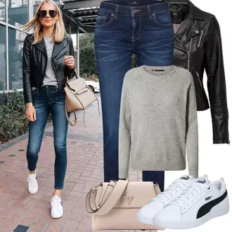 Outfit s Černá/Červená Kožené Bund Bunda z Umělé Kůže/Motorkářská bunda/Motorkářské Bund/Kožené Bund Only "Jarní Outfit"