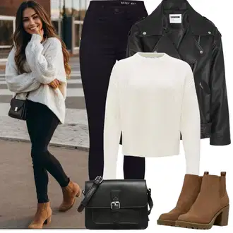 Outfit s Černá/Tmavě modrá Motorkářské Džíny/High Waist Džínové Kalhoty/Push up Džín/Kožená bunda/Kožené Boty/Termální Džíny/Zimní bunda Noisy may, Černá/Oranžová Kožené Bund/Motorkářské Bund/Motorkářská bunda/Bunda z Umělé Kůže Noisy may "Jarní Outfit"