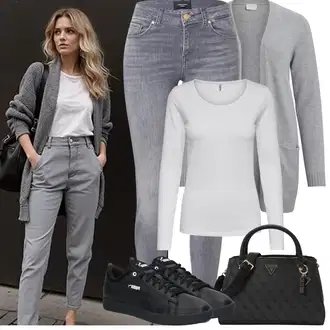 Outfit sa Crna/Ljubičasta Kožna Tenisica/Niska Tenisica/Skate cipela/Tanka Tenisica Puma "Proljetni Outfit"