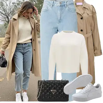 Outfit sa Kaki/Bež/Smeđa Kaput Parka velike veličine jjxx "Proljetni Outfit"