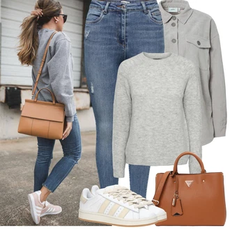 Manšestr Outfit s Šedá/Světle šedá Manšestrová Bunda/Udržitelná bunda/Košilová bunda/Cargo bunda Moves "Jarní Outfit"