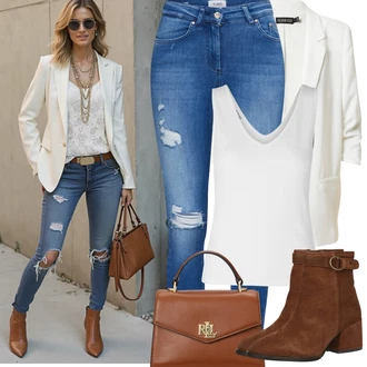 Bez rukava Outfit sa Bijela/Siva/Krem/Srebro Majica I Top Veći Broj/Bluza Veći Broj/Bluza i Tunika Tunika SELECTED FEMME "Proljetni Outfit"