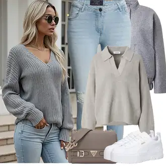 Outfit s Světle modrá Kožená bunda/Džíny s Dírou/Kožené bundy/Kotníková Bota/Zkrácené Džíny/Džíny s Rozparkem/Push up Džín Noisy may "Jarní Outfit"