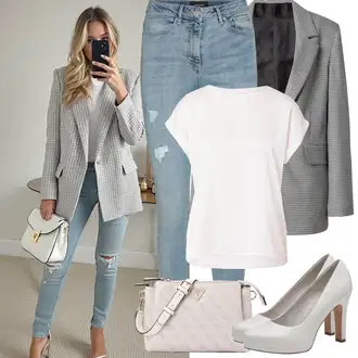 Ležerno Outfit sa Svjetloplava/Plava rupa hlača/Traper Tajice/Hlače s Prorezom/Jeggings/Skinny Hlače VERO MODA "Proljetni Outfit"Look: Stil, Rap, Old Money, Ležerno, moderne, Disko, cool, Prekrasan