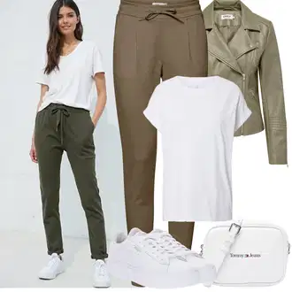 Outfit sa Siva/Bijela/Krem Majica za plažu/Majica/Obični top/Muške tenisice za trčanje/Ležerna majica/Otmjena majica/Predimenzionirana majica/Majica kratkih rukava/Sportska majica/Top za plažu/Tunika za Plažu Armedangels "Proljetni Outfit"