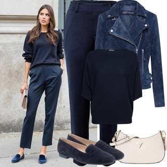 Outfit s Tmavě modrá/Světle modrá Motorkářské Bund/Sametová bunda/Motorkářská bunda/Bunda s Bočním Zipem Freaky Nation "Jarní Outfit"