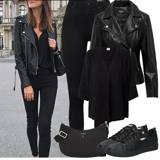 Outfit sa Crna/Ljubičasta Kožna Tenisica/Niska Tenisica/Skate cipela/Tanka Tenisica Puma "Proljetni Outfit"