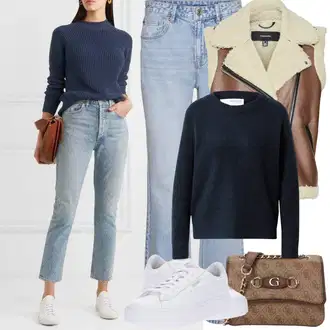 Outfit sa Tamnoplava/Plava/Svjetloplava Basic Džemper/Mohair Pullover/Vuneni Džemper/Džemper Od Kašmira/Jednostavni Džemper SELECTED FEMME "Proljetni Outfit"