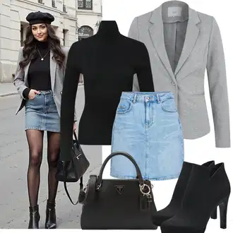 Outfit s Černá Kozačka Na Podpatku/Kotníková Bota Na Podpatku/Letní kotníková kozačka/Kotníková Bota s Podšívkou/Kožená Kotníková Bota Tamaris "Jarní Outfit"