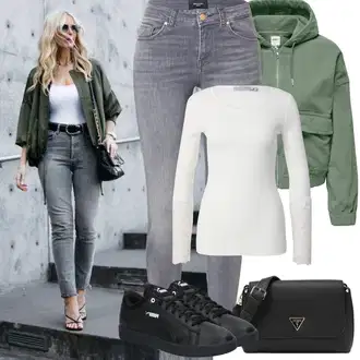 Outfit sa Crna/Ljubičasta Kožna Tenisica/Niska Tenisica/Skate cipela/Tanka Tenisica Puma "Proljetni Outfit"