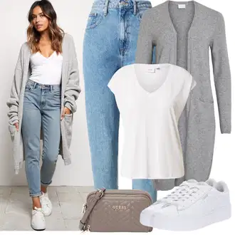 Kombinacije s "mom" trapericama Stil sa Svjetloplava/Plava Mom Jean/High Waist Traperice/Boyfriend Jeans/Vrećaste Traperice/Girlfriend Traperice/Dad Traperice/Skraćene Traperice/Vintage traperice/Sužene Traperice "Proljetni Outfit"