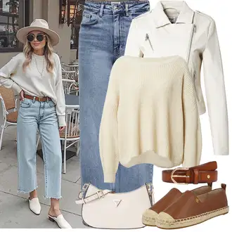 S Pertlanjem Outfit sa Svjetloplava/Plava Traperice Široke Nogavice/Formalna Košulja/Dad Traperice/Traperice s Prorezom/Mom Jean/Vrećaste Traperice/High Waist Traperice/Traperice Opuštenog Kroja/Vintage traperice/Culotte Traperice Only "Proljetni Outfit"