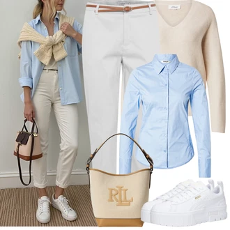 Outfit sa Siva/Kaki/Bijela Hlača Velika Veličina B.young "Proljetni Outfit"