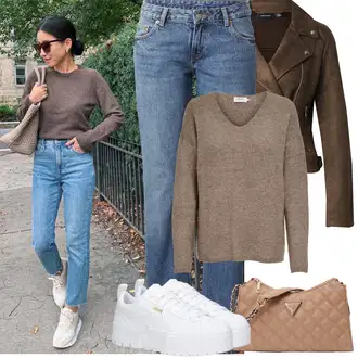Outfity na podzim Estetika s Šedá/Bílá Teniska na platformě/Nízká Teniska Puma "Jarní Outfit"Look: 90tá léta, Estetika, Bad Taste, Extravagantní, Hip Hop, Skater, Sportovní, Unisex